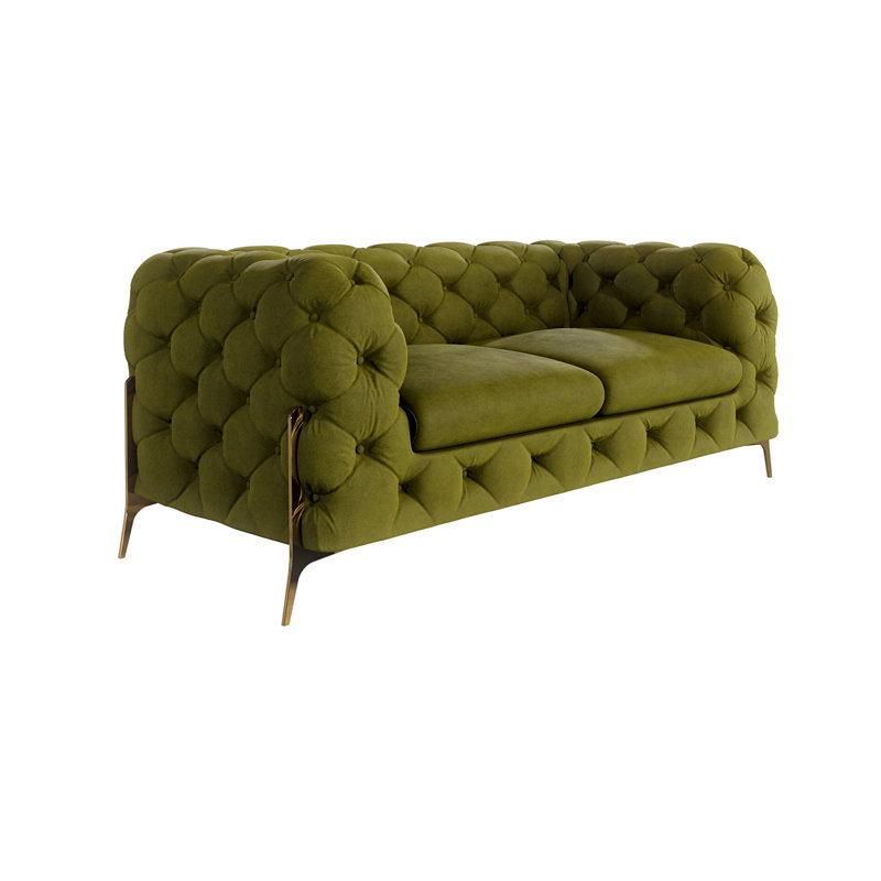 Chesterfield Sofa Atoka with Gold Metal Legs, Olive, 2