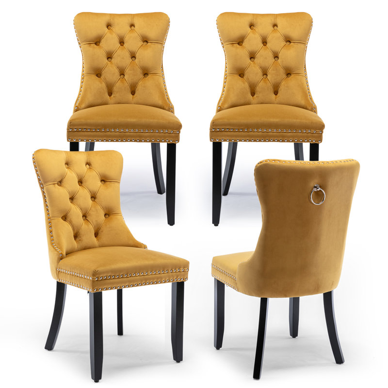 Ensemble de 4 chaises de salle à manger rembourrées en velours, or, Doré, Noir, noir, noir, noir