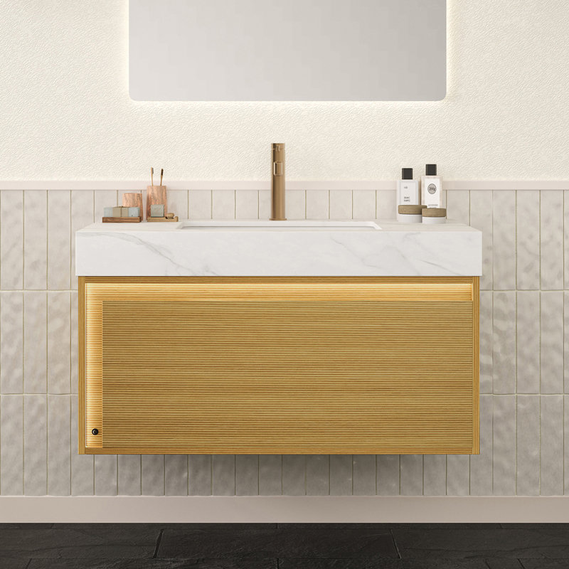 Meuble-lavabo flottant avec grille ultra-mince et capteur