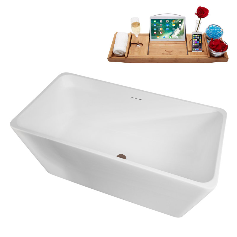 51" Streamline Soaking Freestanding Tub and Tray With Internal Drain, Matte Oil Rubbed Bronze