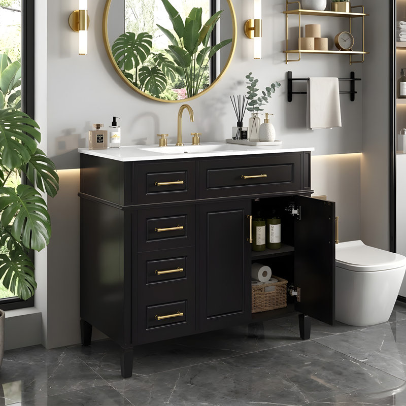 Meuble-lavabo 36 po avec lavabo simple, Noir