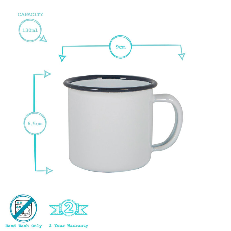 Enamelware Espresso Cup, 6, White/Dark Blue