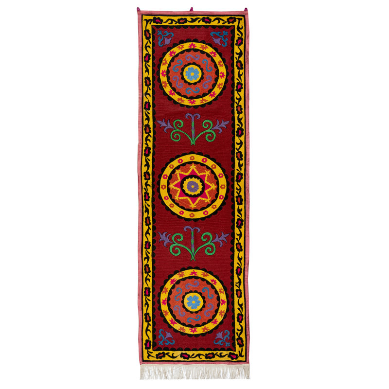 Décoration murale 28 po x 89 po. Chemin de table en soie brodée. Décoration murale Boho