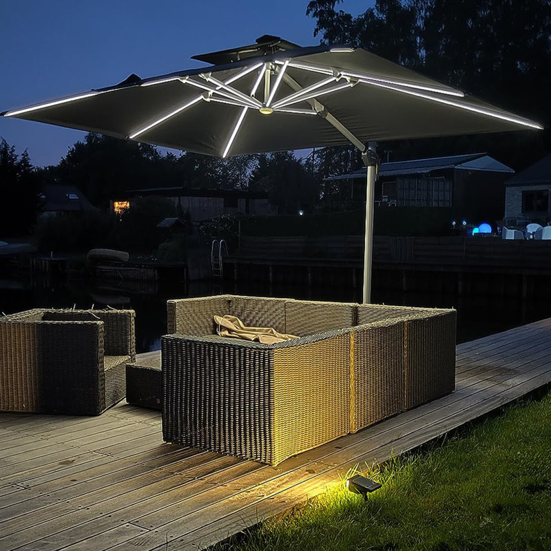Parasol rectangulaire en porte-à-faux avec mât et base 12 pi x 9 pi Cheverly, noir, Noir