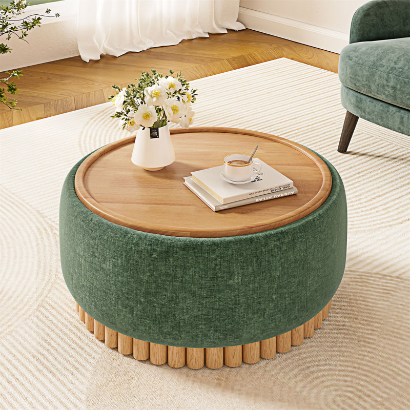 Table basse ronde avec repose-pieds, Vert / Naturel