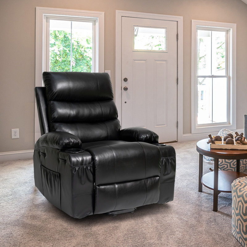 Geier PU Upholstered Heated Massage Chair,Lift Assistance, Black