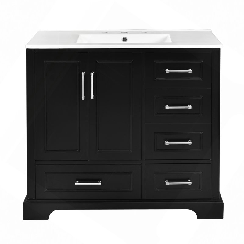 36" Traditional Bathroom Vanity With Ceramics Sink , Bathroom Cabinet With Two Soft Close Doors And Four Drawers