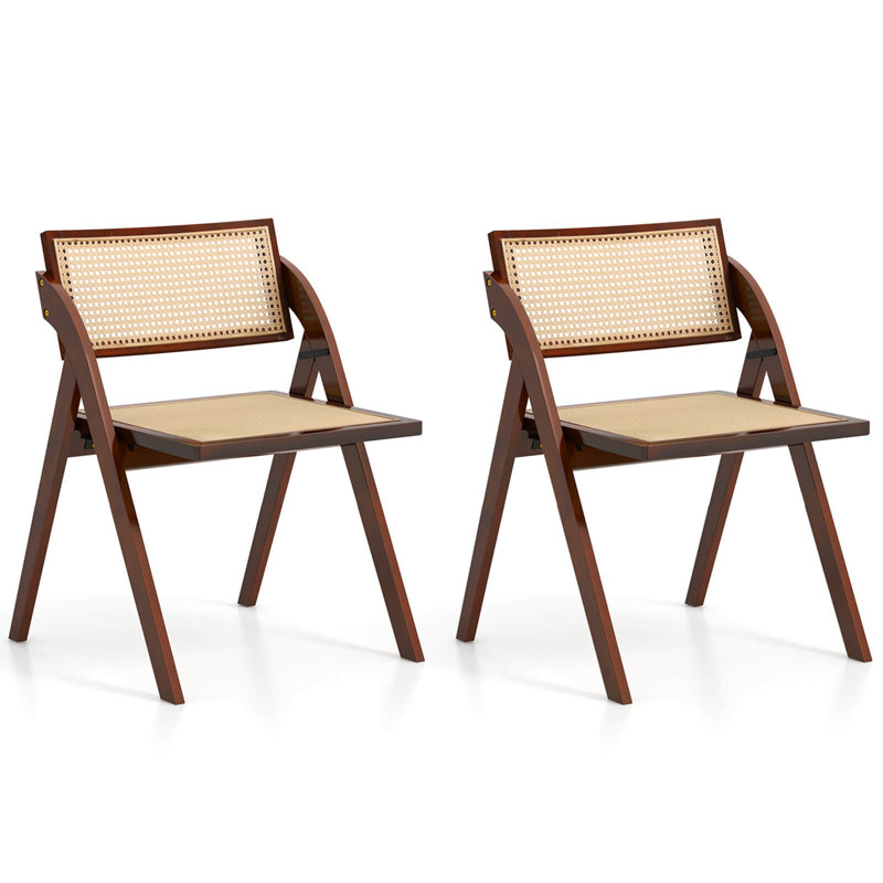Ensemble de 2 chaises pliantes Bayou Breeze avec dossier en rotin tissé et structure en bois d'hévéa, Brun