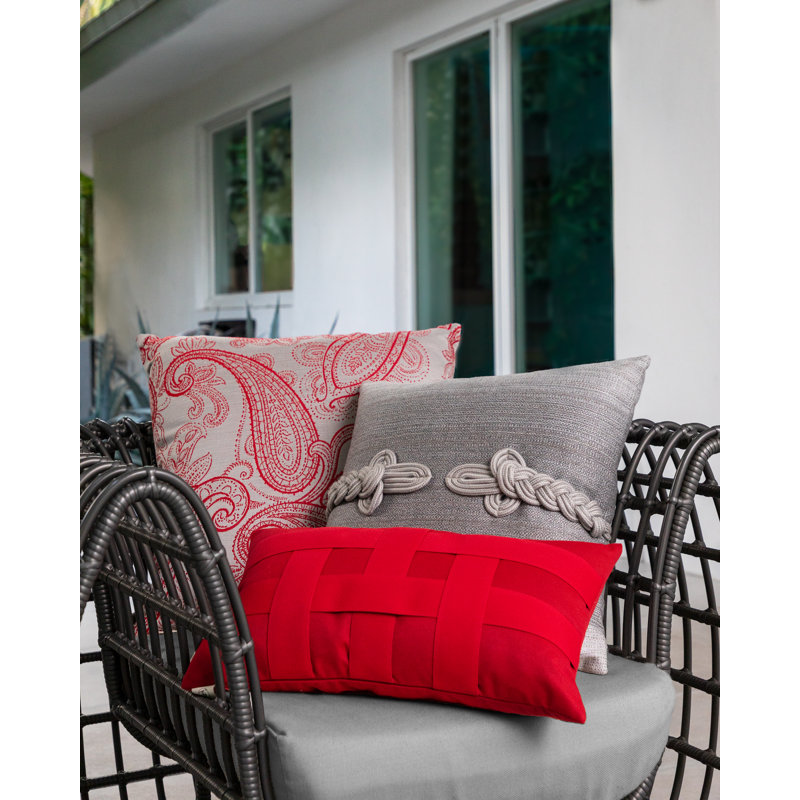Basketweave Sunbrella® Lumbar Rectangular Indoor/Outdoor Pillow Cover & Insert, Rouge
