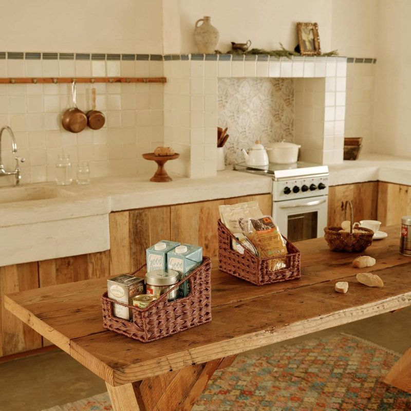 Paniers de rangement en osier, panier en osier imperméable avec poignées, bacs de rangement tissés trapézoïdaux pour l'organisation, panier en osier décoratif, paquet de 2