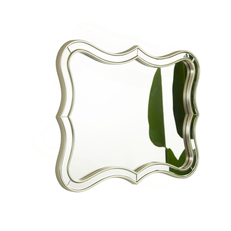 Miroir de 24 po Fleuron, miroir décoratif en forme de vague de style pu de luxe, créant une atmosphère dans l'espace de la maison, convenant à la salle de bain, à la chambre à coucher, au salon, au couloir, au vestibule, etc.