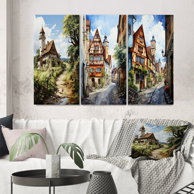"Allemagne campagne" 3 pièces sur toile, Toile tendue, H 20 po x l 36 po