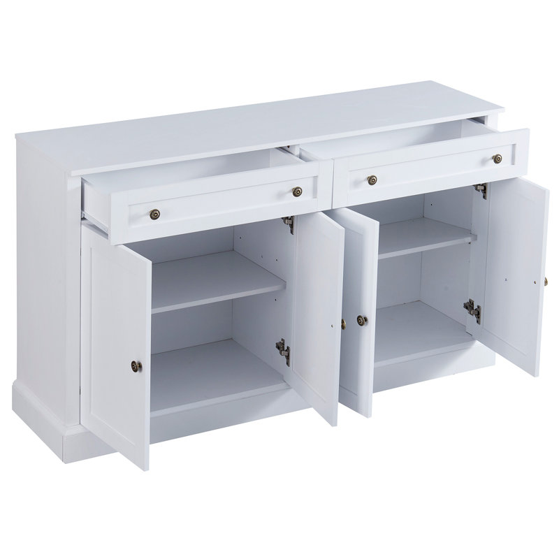 Kitchen Sideboard Storage Buffet Cabinet With 2 Drawers & 4 Doors Adjustable Shelves For Dining Room, Living Room, White