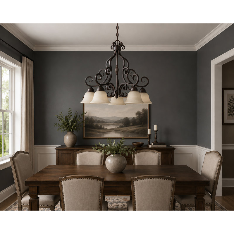 Lustre classique/traditionnel ombré 5 lumières Amelia, Bronze frotté à l'huile