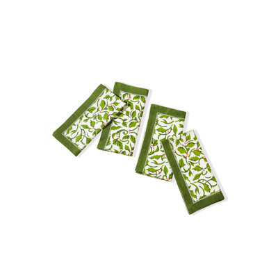 Evergreen Elegance Block Print Cotton Napkins