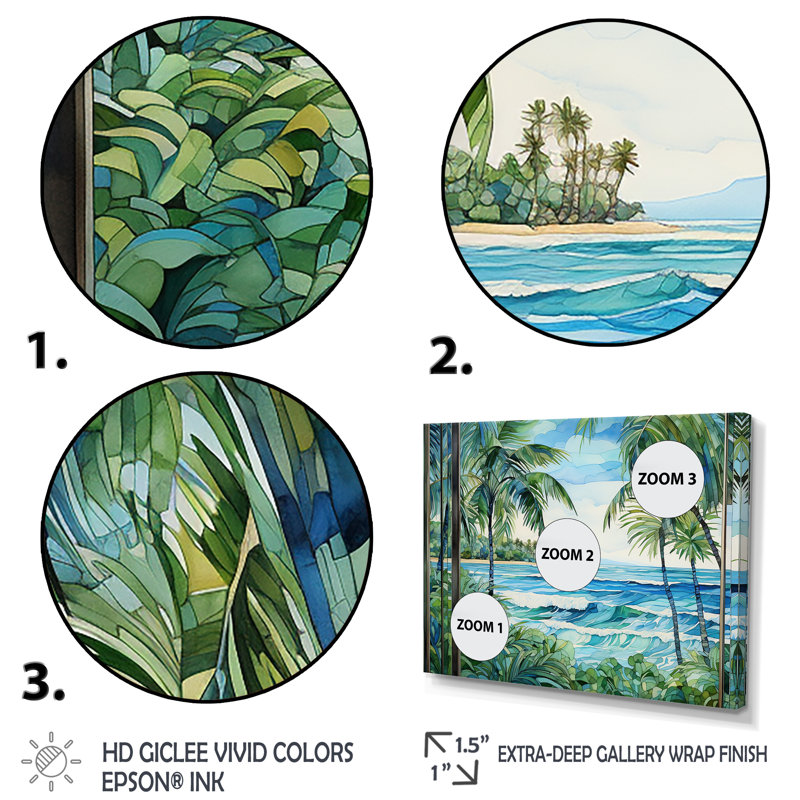 Tranquillité de plage tropicale - art mural côtier, Cadre flottant brun, H 24 po x l 32 po x P 1 po