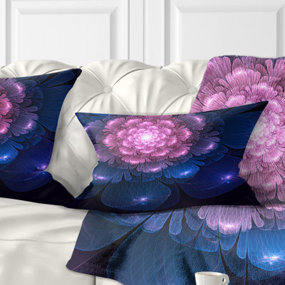 Coussin décoratif à motif floral rose et bleu Fractal Flower