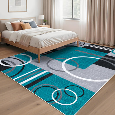 Tapis décoratif lavable à motif géométrique moderne, tapis de sol contemporains antidérapants, tapis d'intérieur doux et résistant aux taches pour la chambre à coucher, la chambre de bébé et le salon