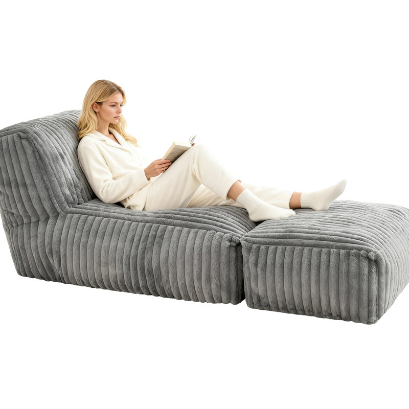 Lit convertible pour la lecture, méridienne modulaire se déroulant, support ergonomique pour les hanches et les jambes, lavable à la machine, gris neutre, jeu de 30,94 po de largeur, velours côtelé respirant au dossier, housse