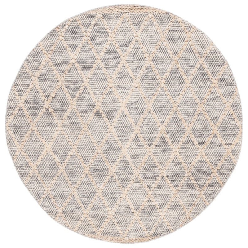 Natura Hand Woven Wool/Cotton Geometric Rug in Light Gray/Natural, Round 6'