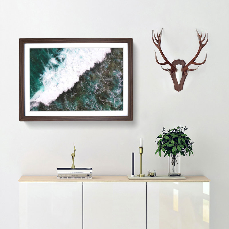 Waves in Midigama Beach - Picture Frame Painting Print, Walnut Framed, 33cm H x 45cm W x 2cm D