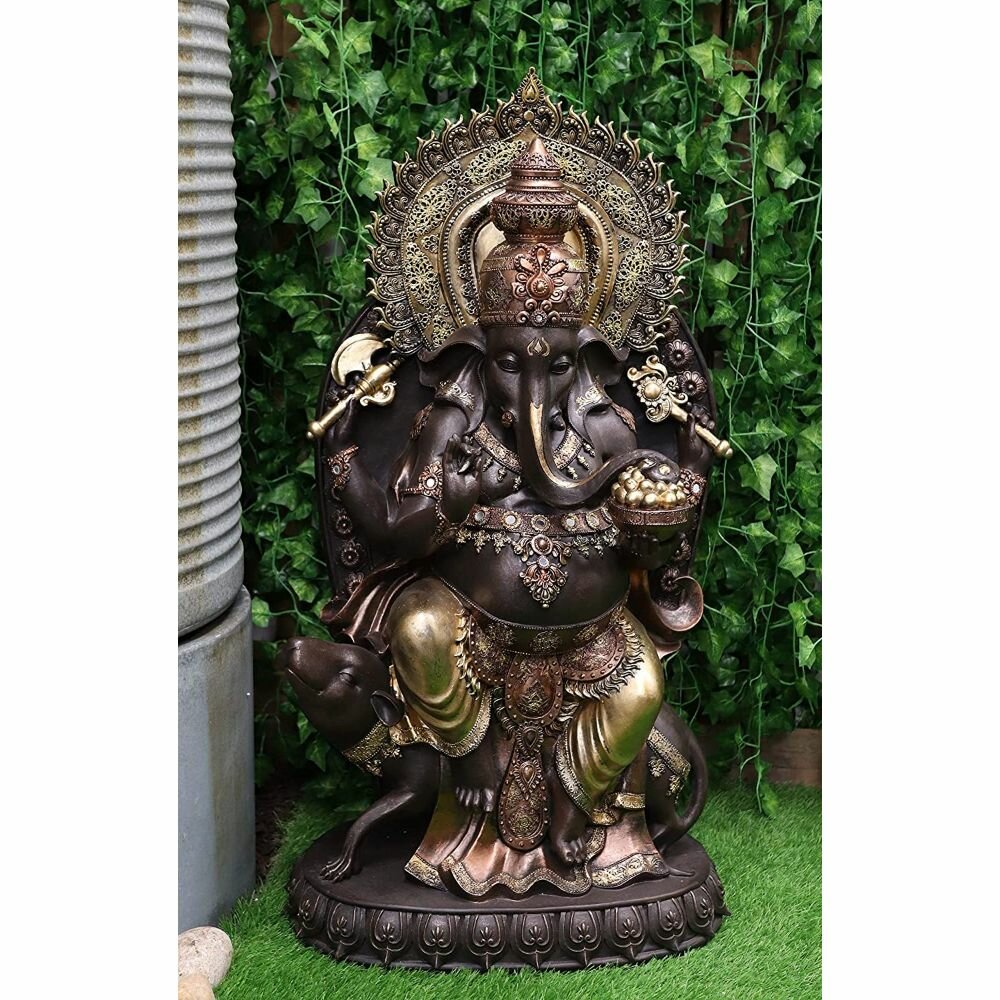 Arashel Hindu God Nritya Ganesha Chaturthi Sitting on Fire Throne with Giant Mouse Vahana Statue Bloomsbury Market