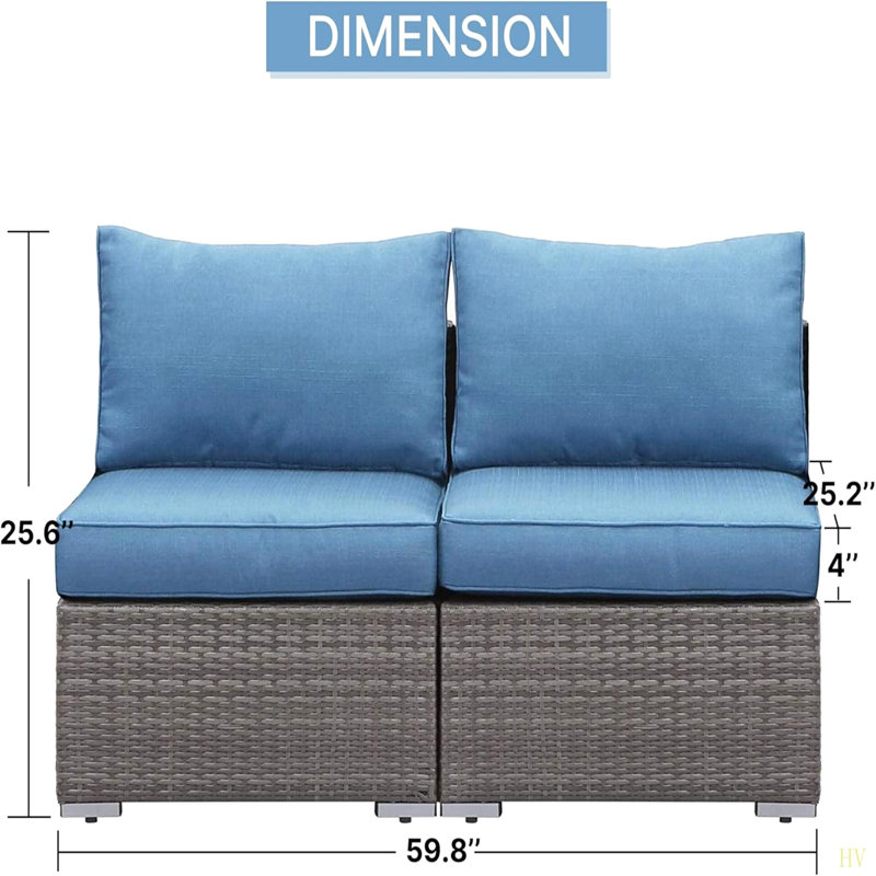 59.8"Width Outdoor Wicker Armless Sofa Set, 2-Piece Patio Loveseat Set With  Cushions