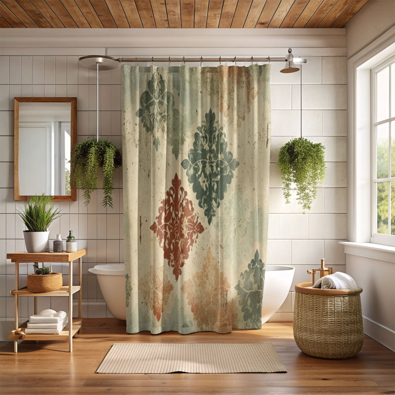 Timeless Tiles - Rideau de douche Premium, H 74 po x l 71 po