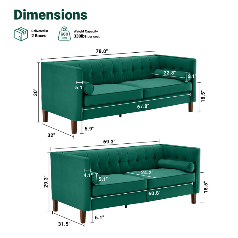 Ensemble de salon 2 pièces capitonné Mid-Century, Vert