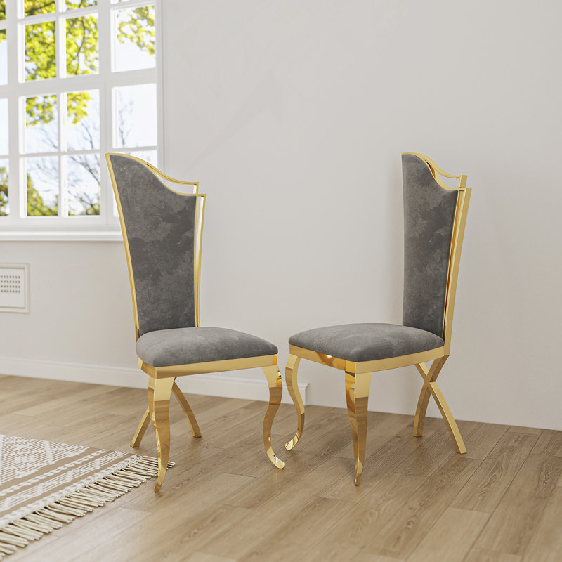 Chaises de salle à manger en acier inoxydable et polyuréthane profilées, ensemble de 2, 2