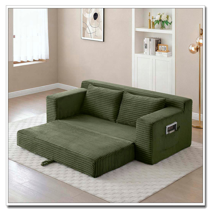 2 in 1 Convertible Folding Couch Bed,Memory Foam Cloud Loveseat Sofa, Green
