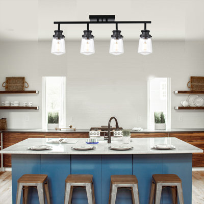 Lighting Track Light, Modern Fixed Rail Lighting With Clear Glass Shade, 4-Light Kitchen Ceiling Light In Black Finished.