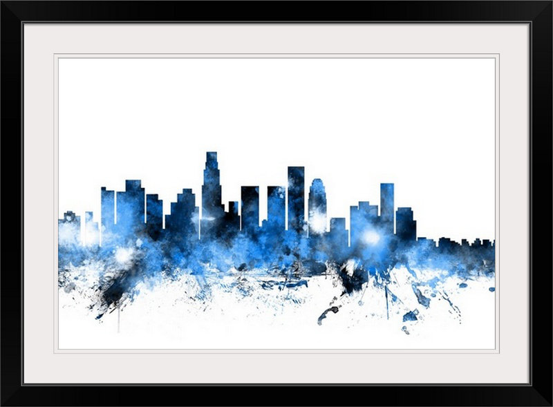«Los Angeles California Skyline» par Francy, impression, H 24 po x l 32 po x P 1 po, Cadre noir