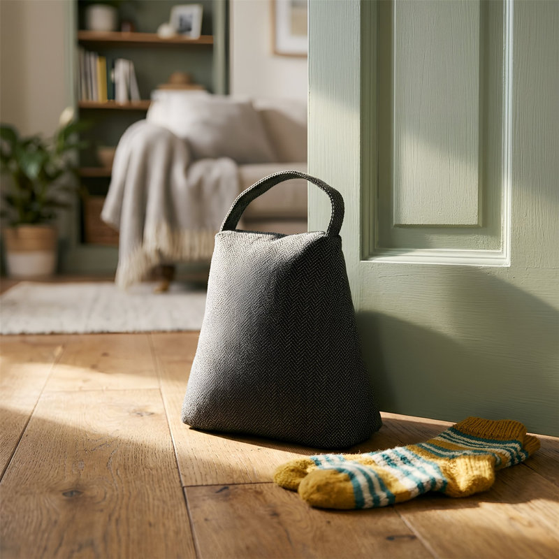 Nicola Spring - Triangular Herringbone Fabric Door Stop with Handle - Set of 2