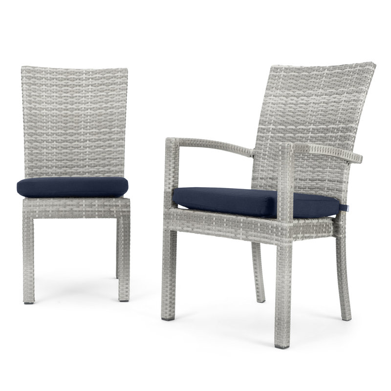 Cannes 9 Piece Dining Set with Cushions, Gray Frame/Navy Twill Cushion