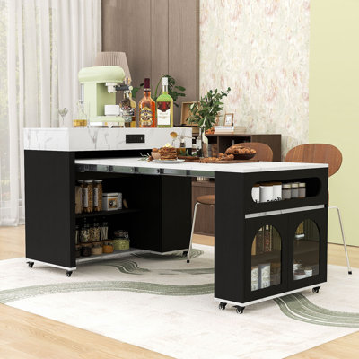 Versatile Extendable Kitchen Island Cart with Built-In Power Outlet, Ample Storage and Lockable Wheels