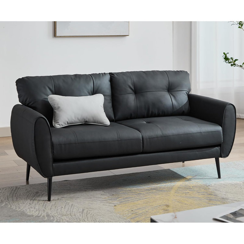 2 Seater Faux Leather Sofa, Black