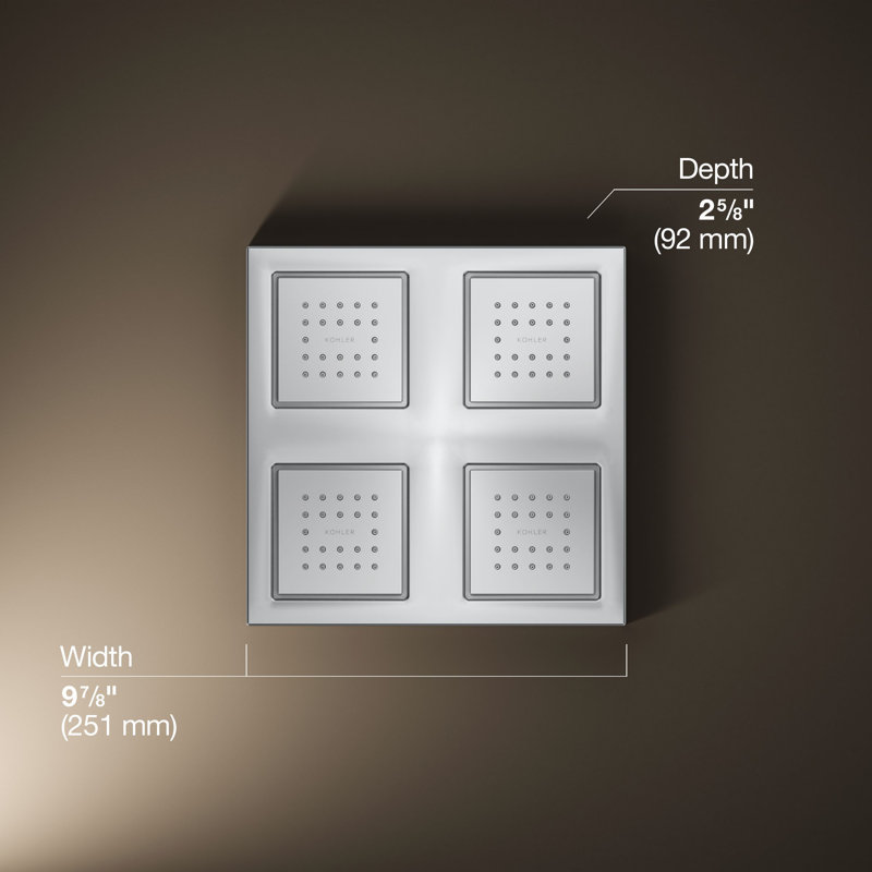 WaterTile Rain Overhead Showering Panel with 4 22-Nozzle Sprayheads, Polished Chrome