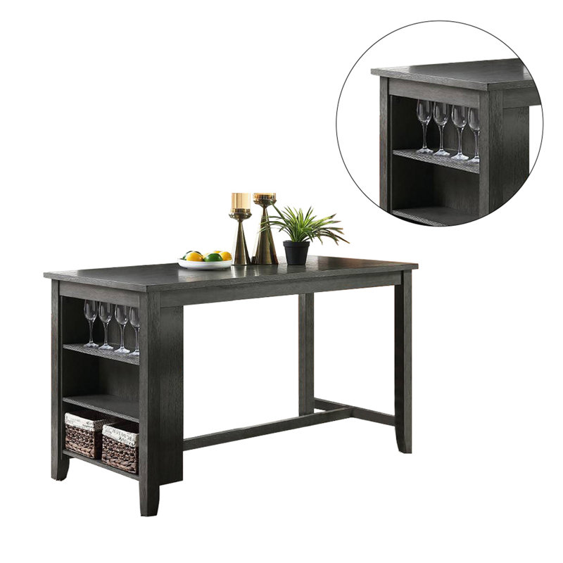 Table de salle à manger rectangulaire en bois à hauteur de comptoir avec rangement en noir