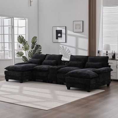 127''  Sectional Couches For Living Room,U Shaped Cloud Couch Sectionals With Console Bluetooth Speaker For Living Room-Black