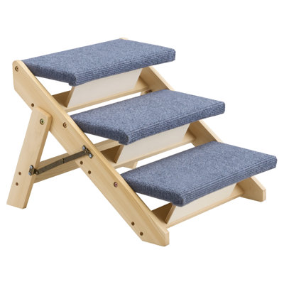 Wood Pet Stairs, 3-Step Dog Stairs for Beds, Sofa & Cars, 150lbs Load Capacity, Floded Flat Design, Stable & Sturdy Cat & Dog Step Ladder for Small Medium Large Older Pet Puppy Essentials
