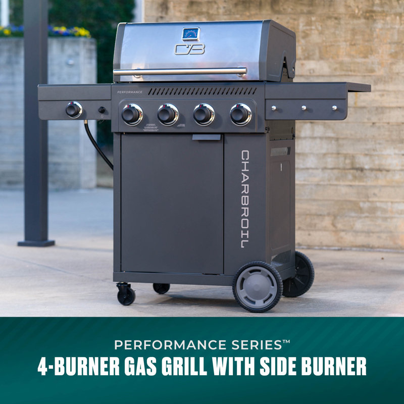 Charbroil Performance Series 4-Burner Gas Grill Cabinet with Side Burner, Dark Gray