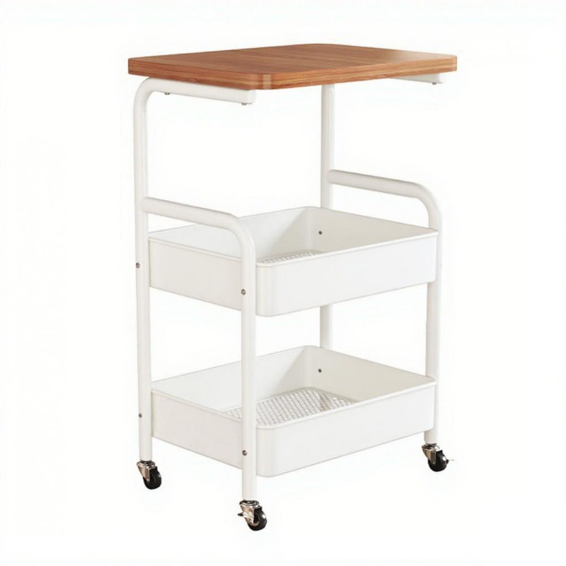 Rolling Storage Table, Carbon Steel+mdf Multi-functional Mobile Side Table