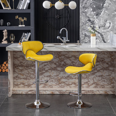 Velvet Upholstered Adjustable Swivel Barstool, Set Of 2