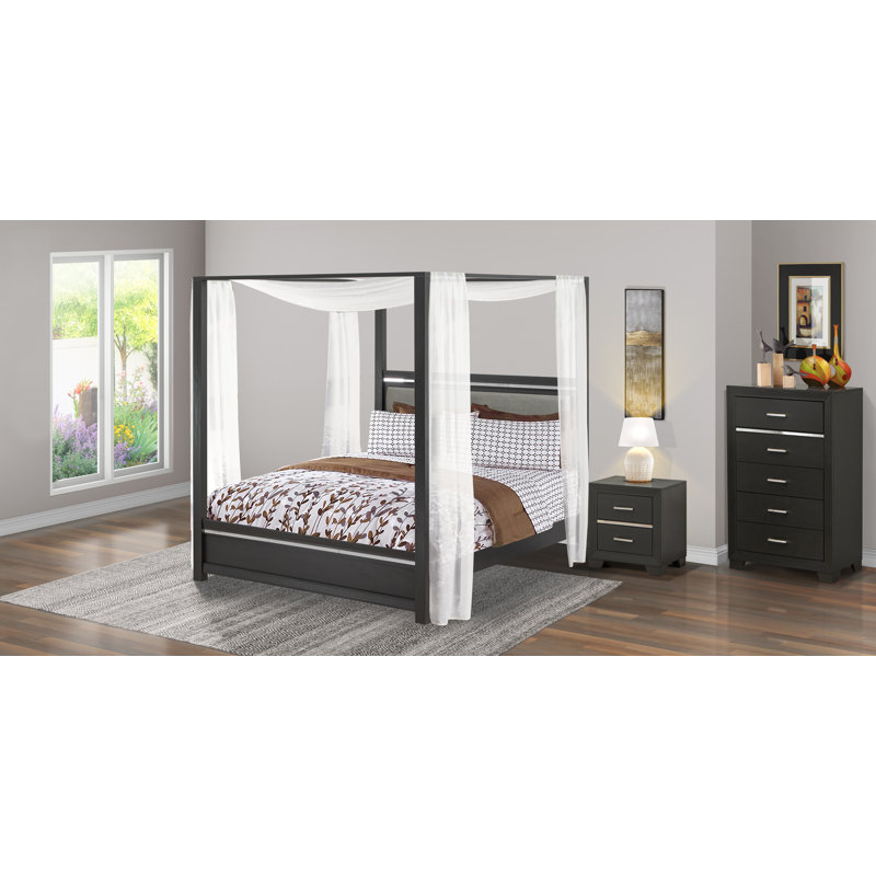 Ensemble de chambre à coucher 3 pièces pour grand lit 3 pièces Denali, Trois pièces : lit, table de chevet et commode