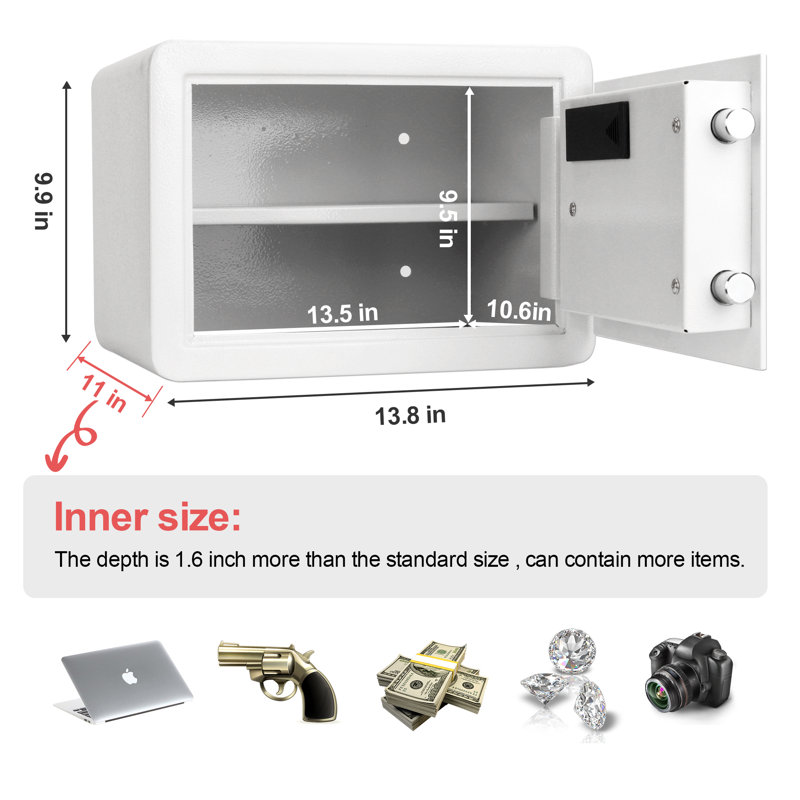 TigerKing 1.2 Cu Ft Small Safe Box with Digital Keypad for Closet, Apartment, Dorm, Home Office, White, White, Dual Lock