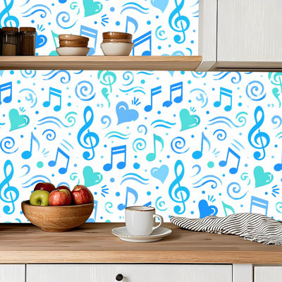 Papier peint à peler et coller, contact, papier, notes de musique, fond transparent, note de musique, conception transparente, auto-adhésif et amovible 24 po x 118 po (60 x 300 cm)