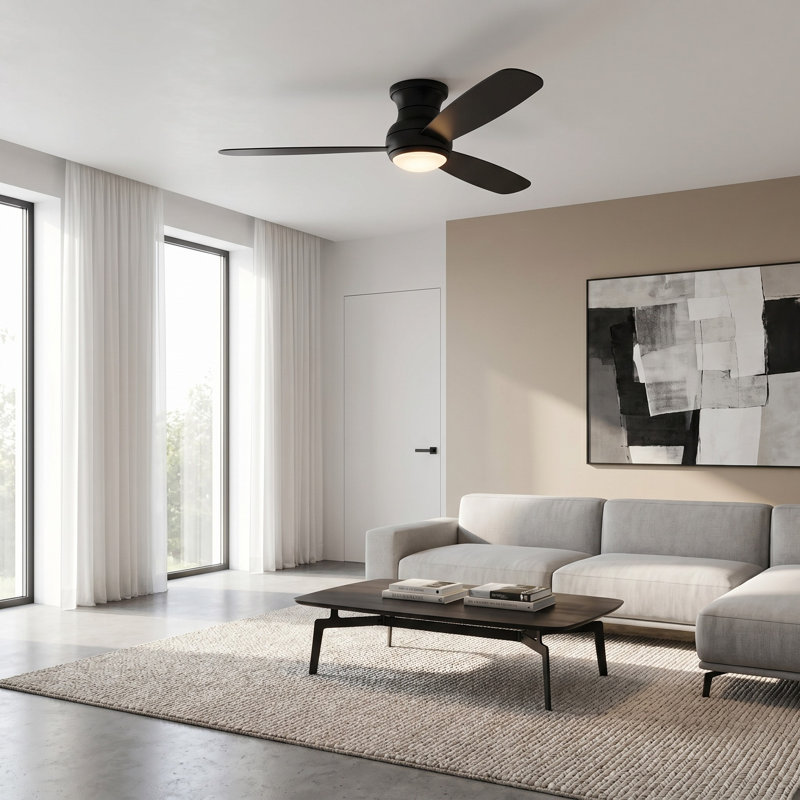 Keed 52'' Ceiling Fan with LED Lights, Midnight Black, Midnight Black