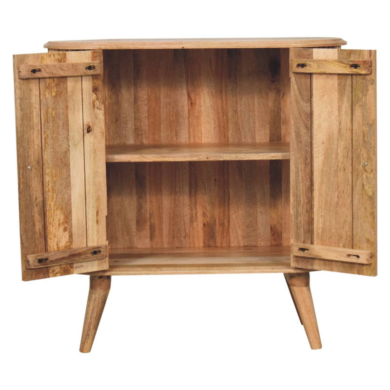 32" Brown Solid Wood Oval Ribbed Texture Cabinet With Two Doors