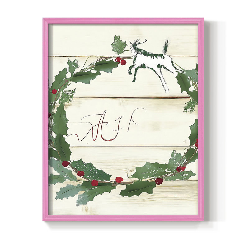 «Christmas Holiday», art encadré DCC-XXVI, bois massif, H 11 po x l 9 po, Rose